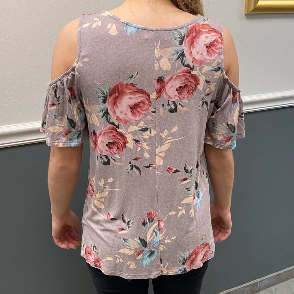 Pink Lily Cold Shoulder Floral Top - Picture 2 of 8